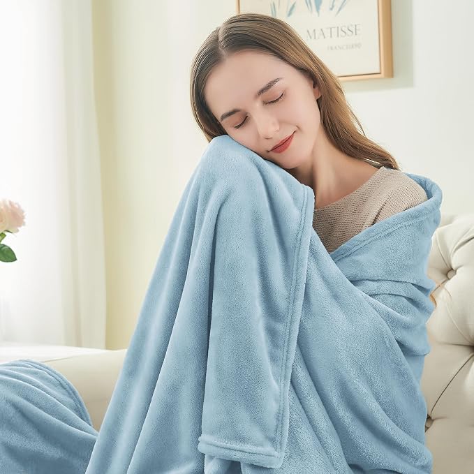 BEDELITE Fleece Blanket Soft Plush King Bed Blanket Washed Blue 108"x90" | - Image 3