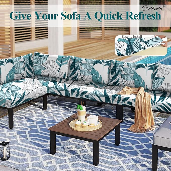 CALBODE 8Pcs Stretch Patio Cushion Cover Outdoor Cushion Cover Replacement - Image 7