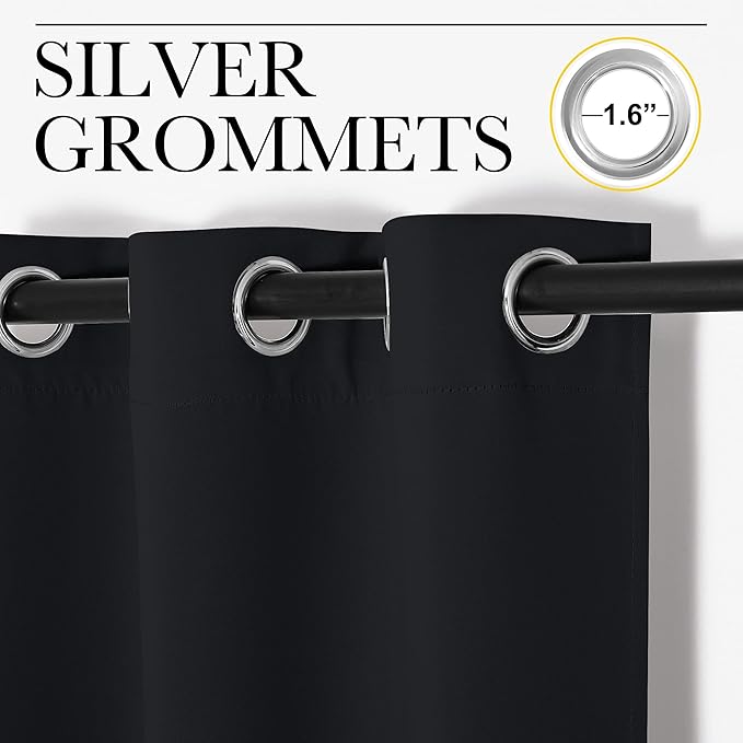 NICETOWN Bathroom Blackout Thermal Curtains and Drapes, 2 Panels, 42 inches Wide by 78 inches Long, Black, Solid Thermal Insulated Grommet Blackout Drapery Panels for Window