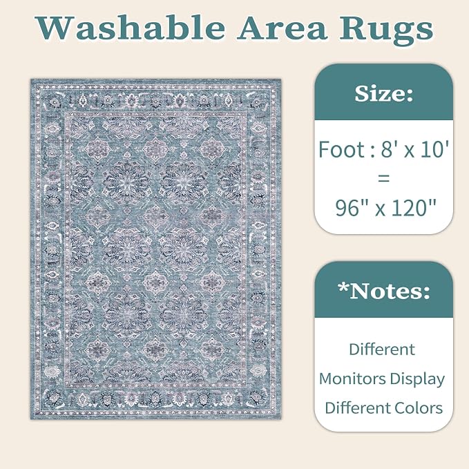 SERISSA 8x10 Washable Non Slip Floral Boho Area Rug - Image 6