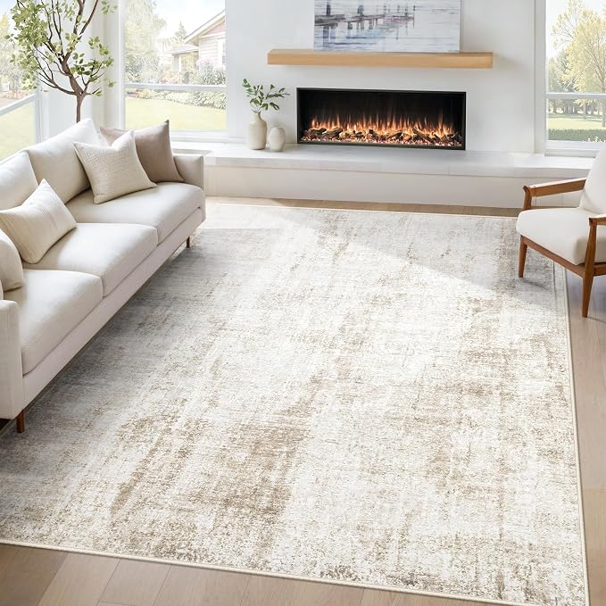 6x9 Area Rugs Washable Rug: Abstract Neutral Rugs Modern Non Slip Area Rug by MXSANYOORUG