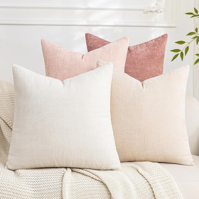 Set of 4 Soft Textured Decorative Throw Pillow Covers 16x16 Inch Cozy Farmhouse by Cozoomy