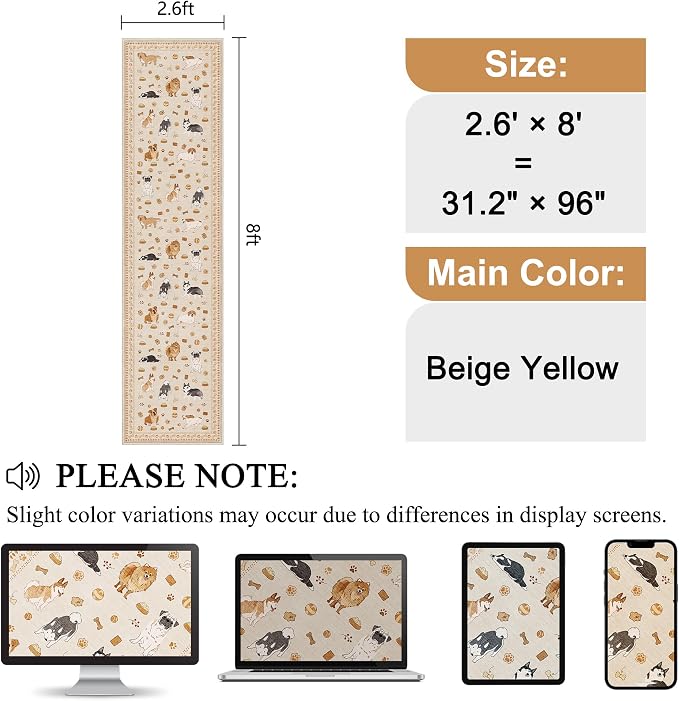 DUKINO 2.6x8 Kitchen Runner Rug, Washable Non Slip Dog Rug, Stain Resistant - Image 2