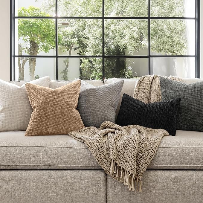 MIULEE Decorative Couch Throw Pillow Covers 18x18 Inch Khaki Camel 2 Pack | - Image 5