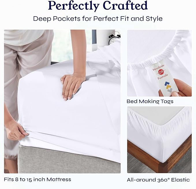 California Design Den Twin XL Sheets Set - Soft 400 Thread Count Sateen, Natural 100% Cotton Sheets, Deep Pockets with All Around Elastic for a Snug Fit, Cool & Durable Bedding Set - White