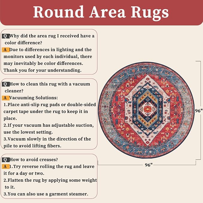 SERISSA 8ft Washable Non Slip Round Boho Area Rug - Image 2