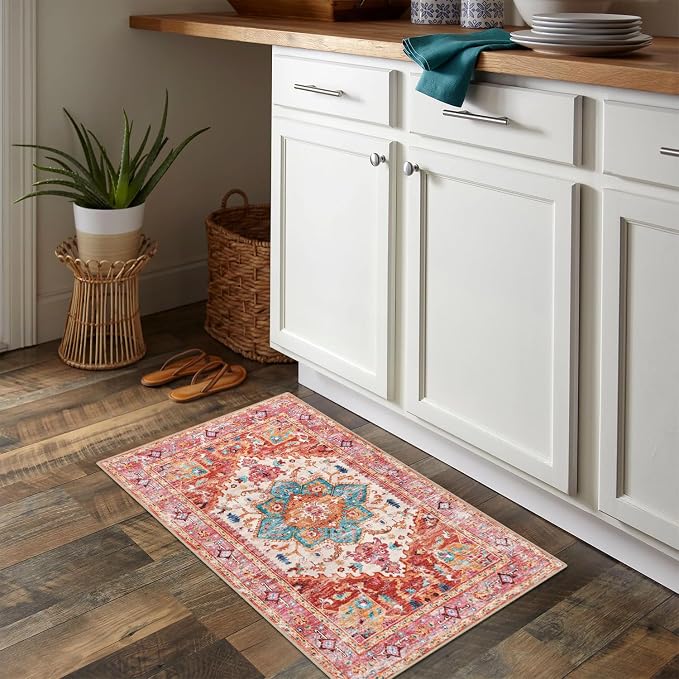 Yamaziot Washable Area Rug, 2x3 Small Boho Vintage Entryway Non-Slip Rug | - Image 8