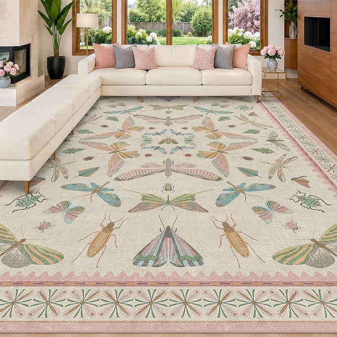 9x12 Pink Area Rug for Girls Bedroom, Washable Living Room & Dining Room Rug - Image 3