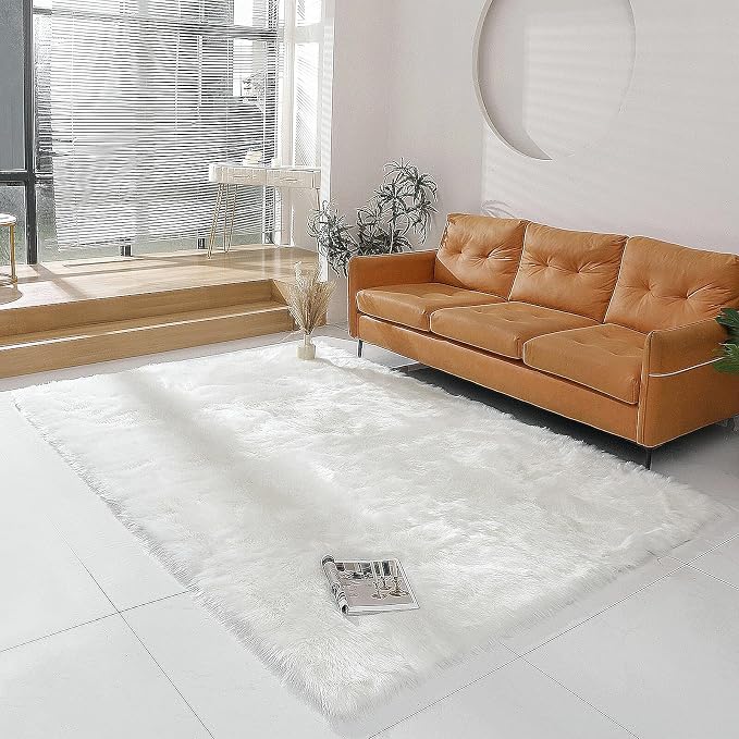 linmopm Faux Fur Rug White Sheepskin Shag 6x9 ft Rectangle | Fluffy Fuzzy by Limopmfauxfurproducts