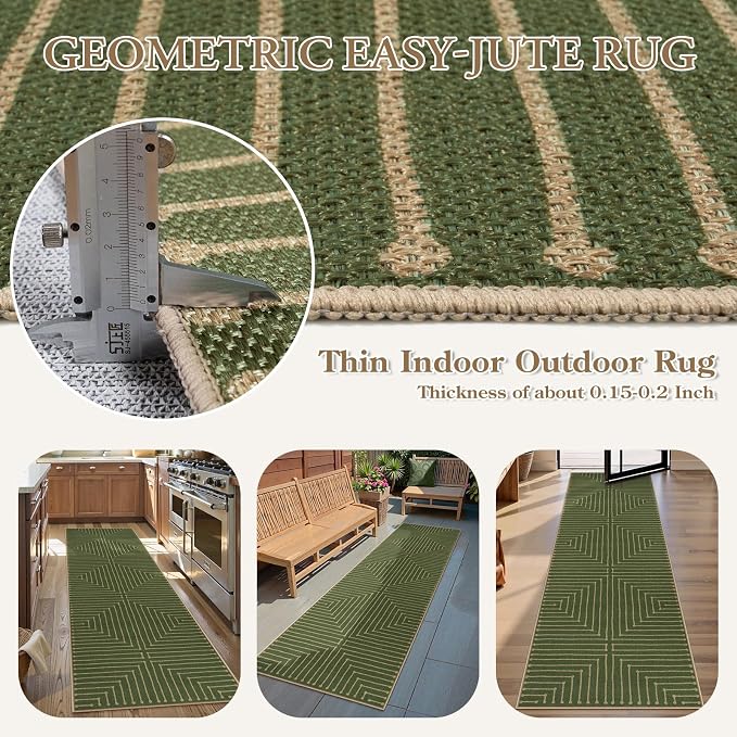Lahome Green Runner Rug, 2x8 Washable Runner Rug - Image 3