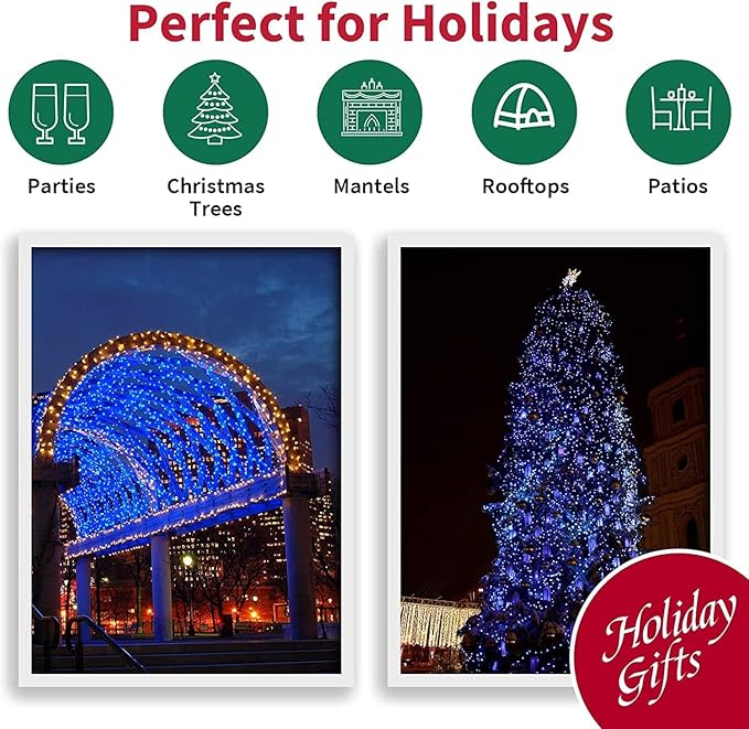 LAMPHOME Super-Bright Extendable Blue Christmas Lights Decoration 150Lights 31.9ft UL Certified Mini Bulb String Lights Set for Outdoor Christmas Tree Garden Holiday Party Patio Wedding Garland Decor