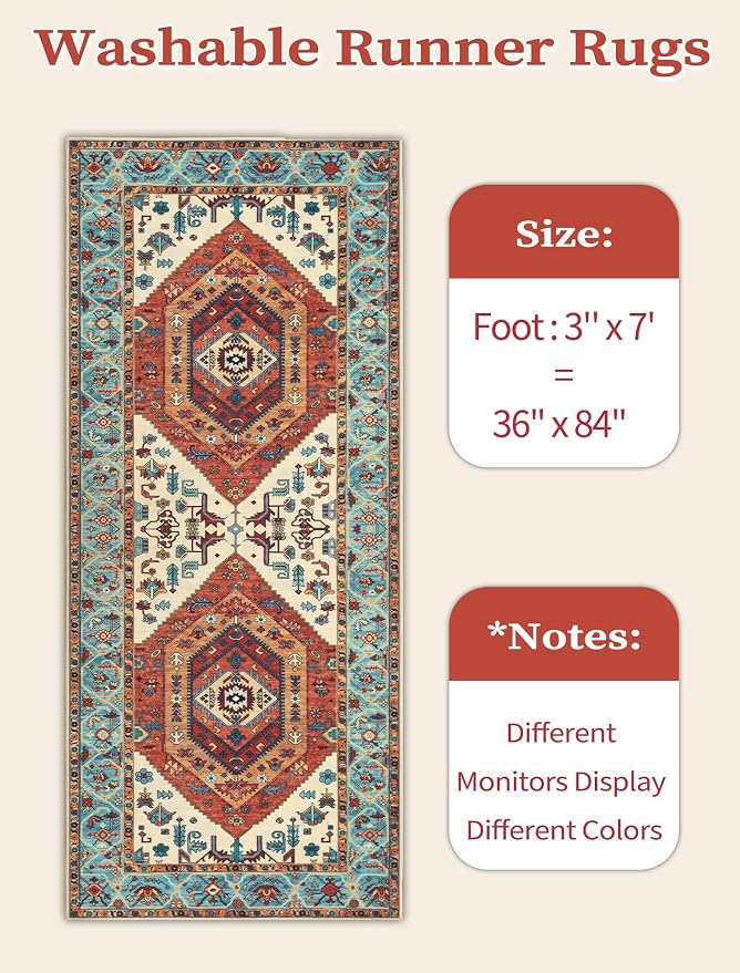 SERISSA 3x7 Washable Non Slip Boho Runner Rug - Image 6