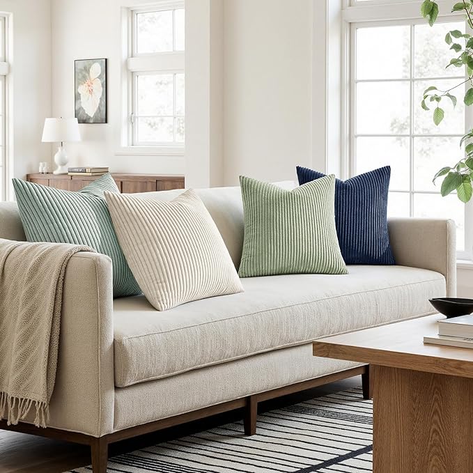 MIULEE Soft Corduroy Decorative Throw Pillow Covers Muted Teal 18x18 | Set of 4 - Image 2