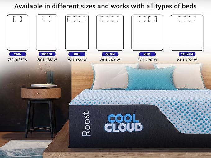 ROOST SLEEP Memory Foam Mattress, 14-Inch King – Cool Cloud Gel Foam Mattress with Plush Pressure Relief and Breathable Comfort – Ideal for Cooler, Deeper Sleep