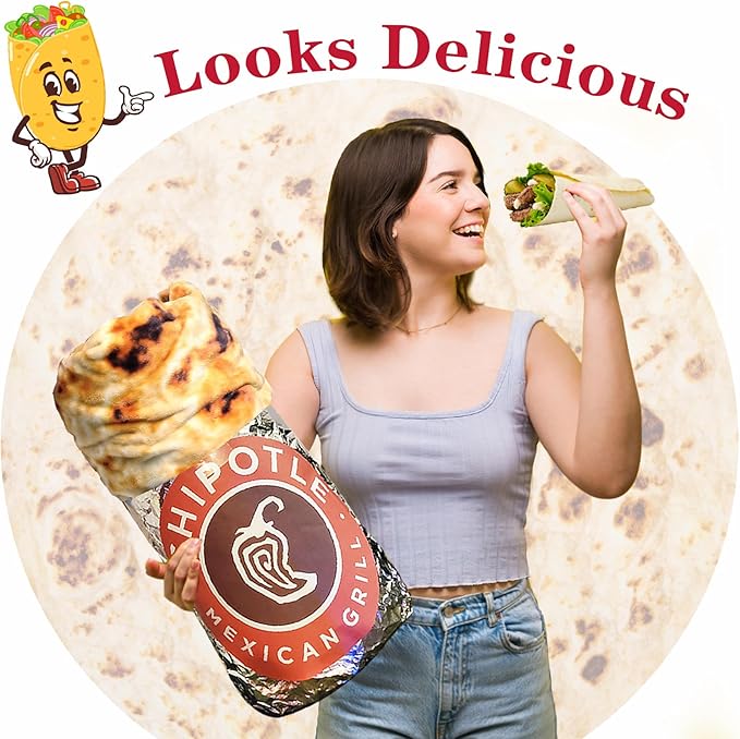 Jorbest Burritos Tortilla Throw Blanket Birthday Gifts for Adult and Kids, Realistic Tortilla Food Blanket Funny Gifts for Women Men Teen Mom Dad, 285 GSM Soft Flannel Taco Blanket (Tan, 80 inches)