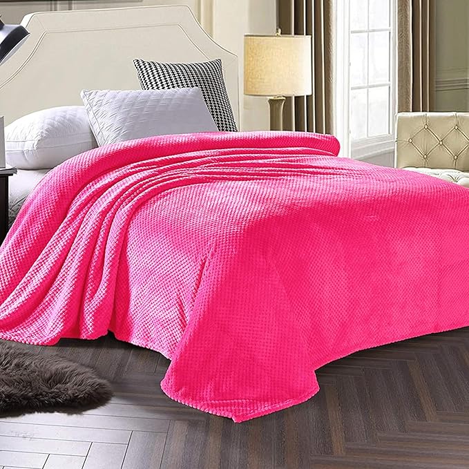 Exclusivo Mezcla Fleece Bed Blanket Twin Size, Super Soft and Warm Blankets for Couch, Sofa and Bed Waffle Textured, Cozy, Fuzzy and Lightweight (Hot Pink, 90x66 Inches)
