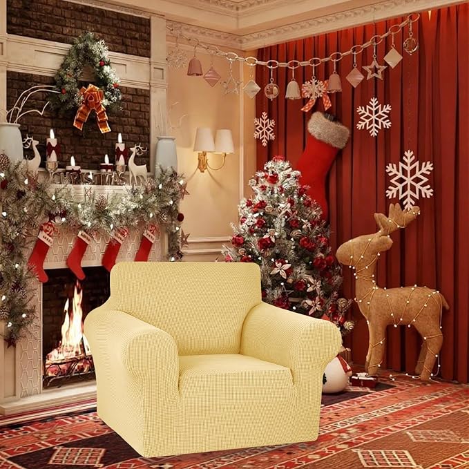 Stretch Chair Sofa Slipcover, Single Couch Cover, Champagne | 1-Piece Washable - Image 2