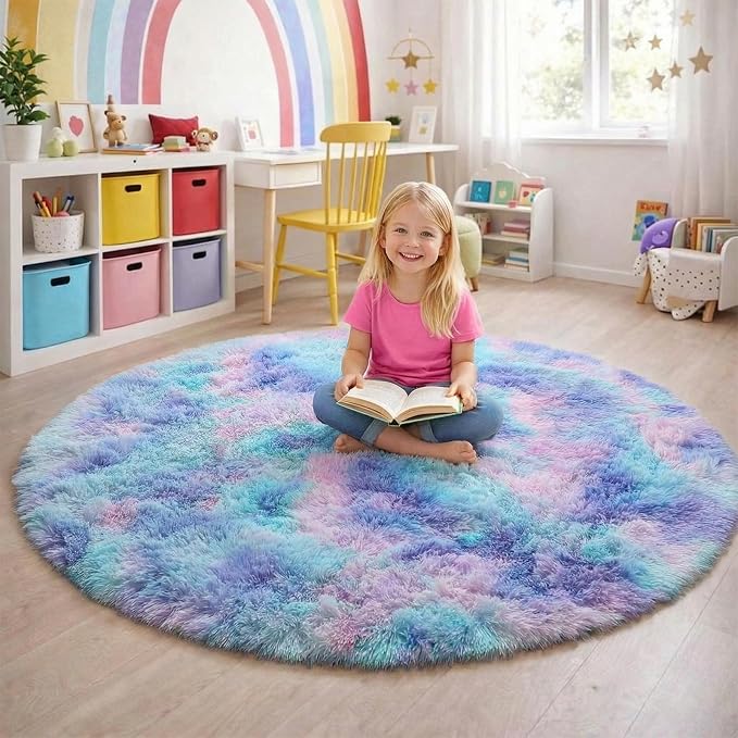 Amdrebio Purple Rainbow Mermaid Round Area Rug 6Ft - Image 3