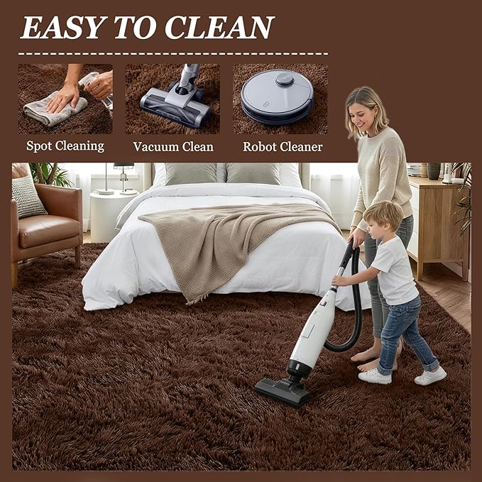 9x12 Area Rug Living Room Bedroom: Fluffy Plush Shag Carpet Brown | - Image 8