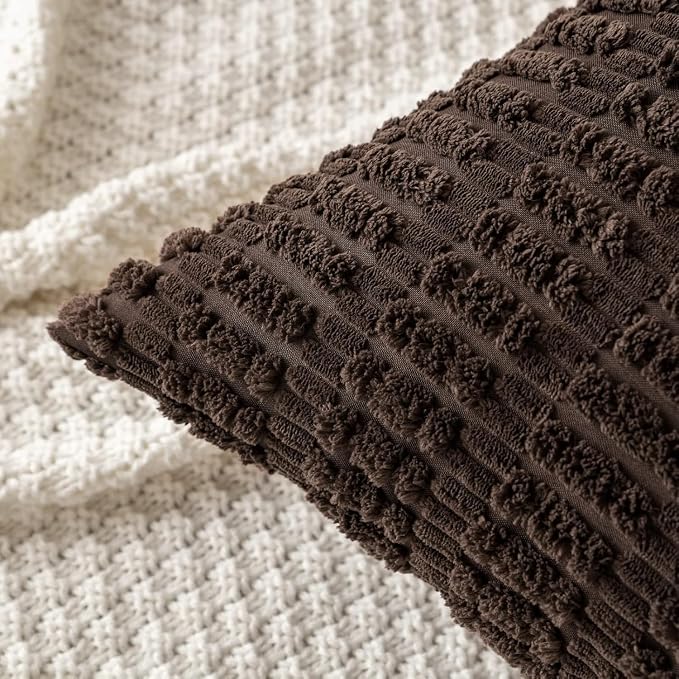 MIULEE Euro Sham Corduroy Decorative Throw Pillow Covers 24x24 Dark Brown | - Image 6