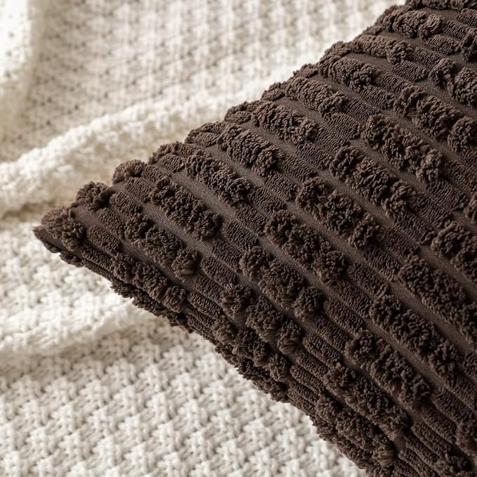 MIULEE Corduroy Decorative Throw Pillow Covers 18x18 Dark Brown Pack of 2 | - Image 6