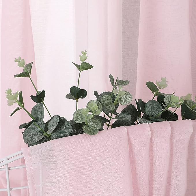Tollpiz Sheer Tier Curtain Linen Textured Half Kitchen Curtains Sheer Light - Image 6