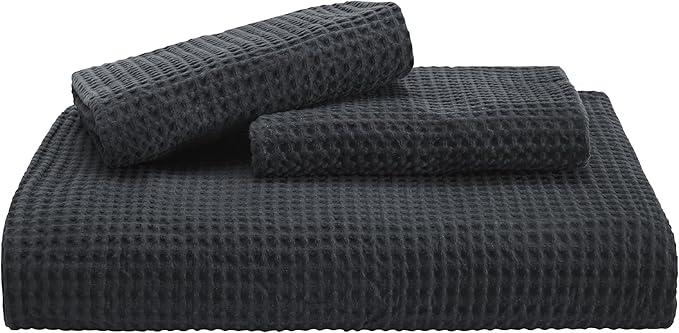 Bedsure Cotton Duvet Cover Set - 100% Cotton Waffle Weave Charcoal Duvet Cover California King Size, GentleSoft™ and Breathable Cal King Bedding Set for All Season, 3 Pieces, 104"x98"