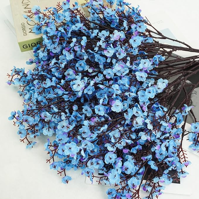 Uieke 6 Pcs Artificial Baby Breath Flowers Fake Gypsophila Bouquets Faux Silk Flower Real Touch Flowers for Wedding Farmhouse Decor DIY Home Party Office Kitchen Hotel Bathroom Garden Blue