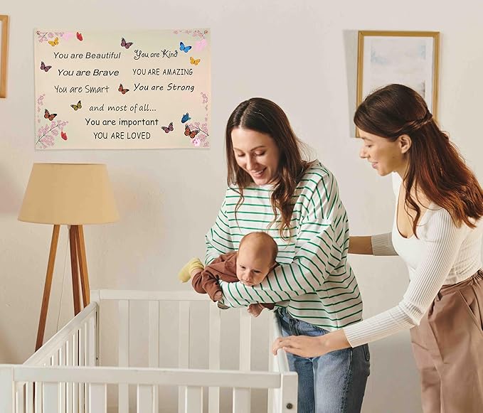 You are Beautiful-Girls Nursery Rectangular Canvas Banner-Flag Wall Sign for Girl Kids-Baby Room Nursery Above Crib Bedroom Dorm Wall Decor- Baby Growth Stuff-Baby Shower Birthday Christmas Gift