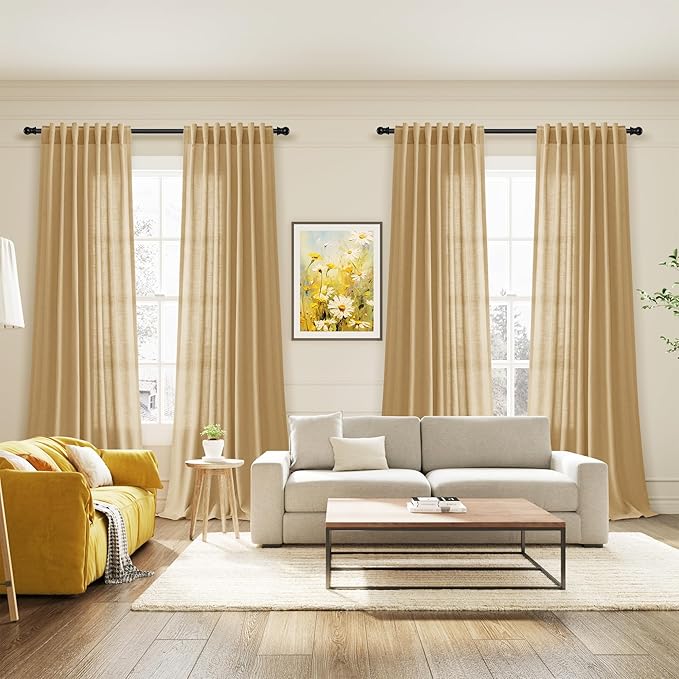 Gold Yellow Linen Curtains 96 Inches Long 2 Panels Set - Image 7