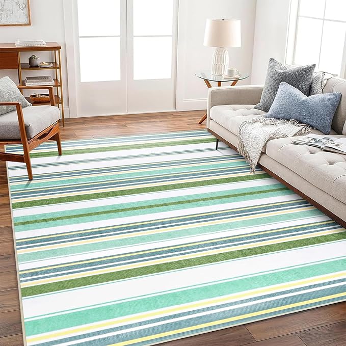 Area Rug 4x6 Green Rug Washable Rugs Non Slip Low Pile Small Carpet by OmpaaHomeDecor