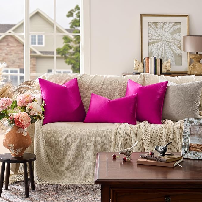 GIGIZAZA Hot Pink Velvet Pillow Covers 12x20 Decorative Pillows Pack of 2 | - Image 2
