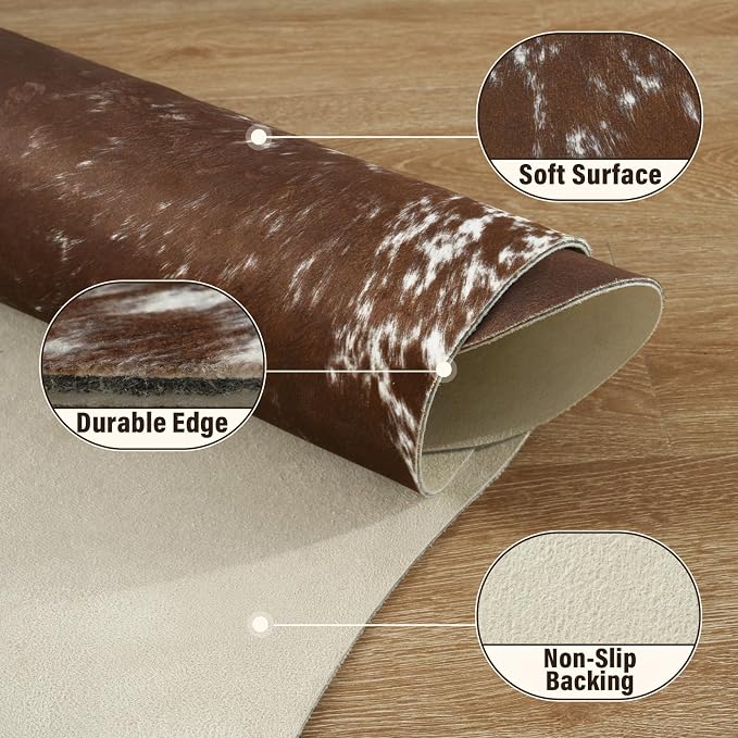 Faux Cowhide Rug, Animal Cow Hide Rug, 6.2 x 5.2 Ft Spotted Brown | Premium - Image 3