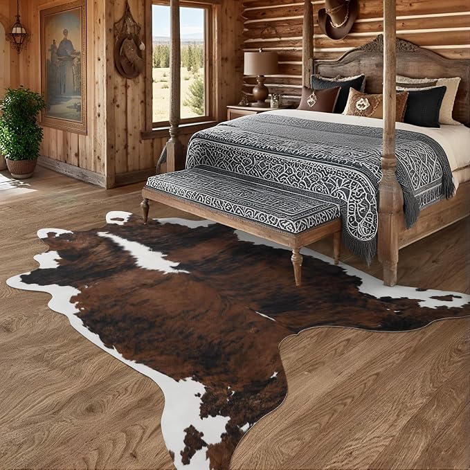 Faux Cowhide Rug, Animal Cow Hide Rug, 4.6 x 5.2 Ft Black and Brown | Premium - Image 6