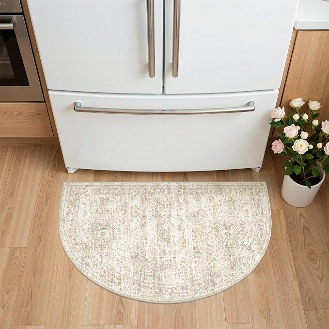 Soalmost Washable Half Circle Round Rug 2x3 Beige Small Half Moon Rug Entry | - Image 4
