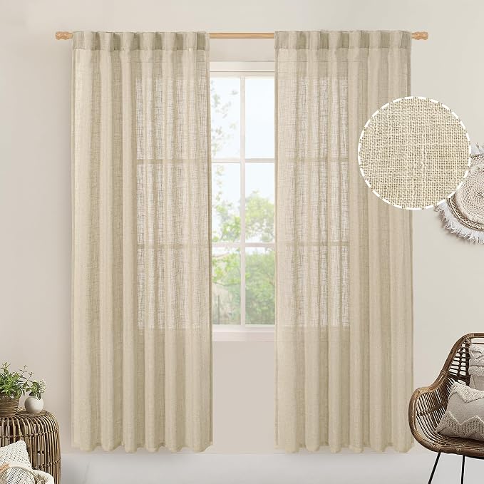 Light Filtering Linen Curtains 80 inches Long by LAMIT