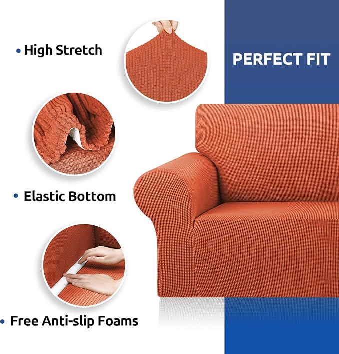 Stretch Couch Covers for Sofa, 3 Cushion Slipcover, Pureed Pumpkin | 1-Piece - Image 7
