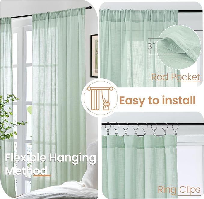 BGment Light Green Linen Curtains 40 Inches Long - Image 6