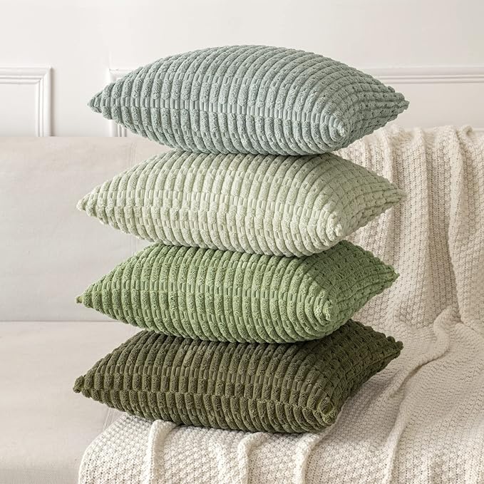 MIULEE Corduroy Decorative Throw Pillow Covers 20x20 Olive Green Pack of 2 | - Image 4