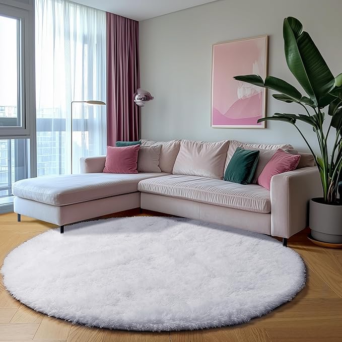 White Round Rugs 6ft for Living Room Bedroom, Fluffy Circle Area Rug for Kids - Image 9