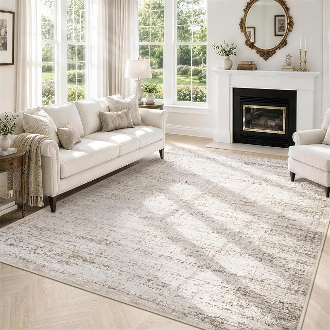 8x10 Area Rugs for Living Room Bedroom Dining Room Washable Beige Ivory | Soft - Image 3