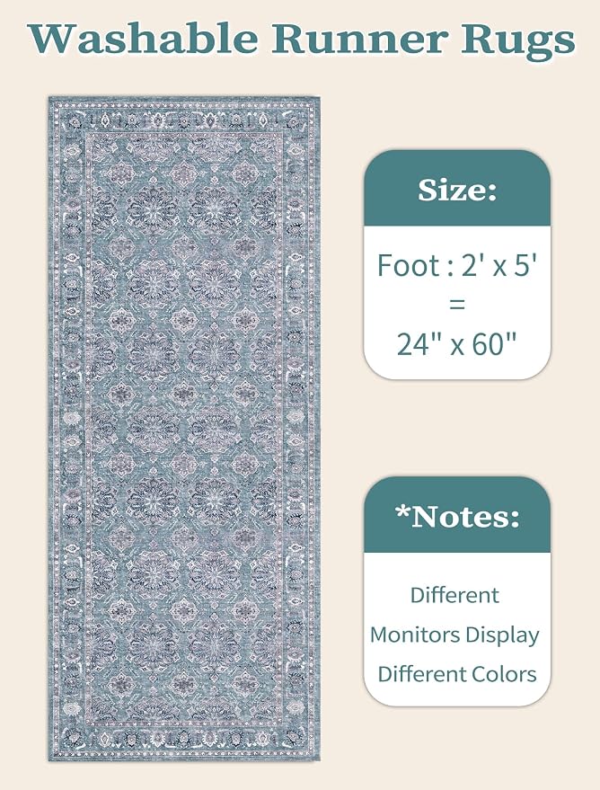 SERISSA 2x5 Washable Non Slip Floral Boho Runner Rug - Image 6