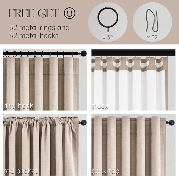 Topfinel 92 inch Long Blackout Curtains 2 Panels Set Neutral Beige Window - Image 4