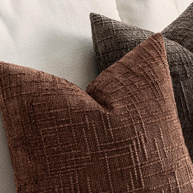 MIULEE Chenille Textured Throw Pillow Covers Terracotta 20x20 Set of 2 | Slubby - Image 4