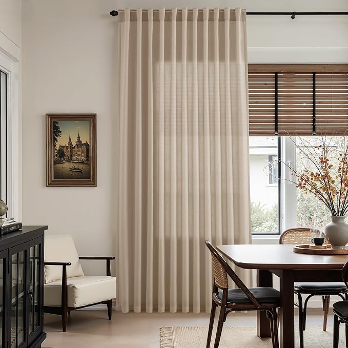 Sepia Beige Linen Curtains 84 Inch Length 2 Panels Set - Image 8