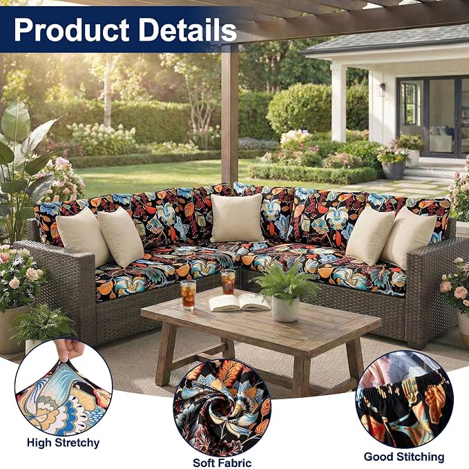 Smiry Waterproof Patio Cushion Covers, Stretch Outdoor Furniture Covers | Couch - Image 5