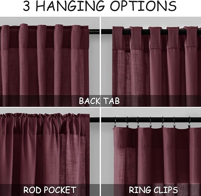 Burgundy Linen Curtains 108 Inches Long - Image 2