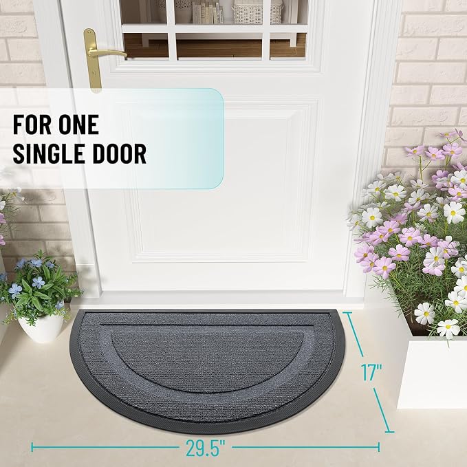 OLANLY Half Circle Front Door Mat Outside 29.5x17 All-Season Rubber Doormat | - Image 2