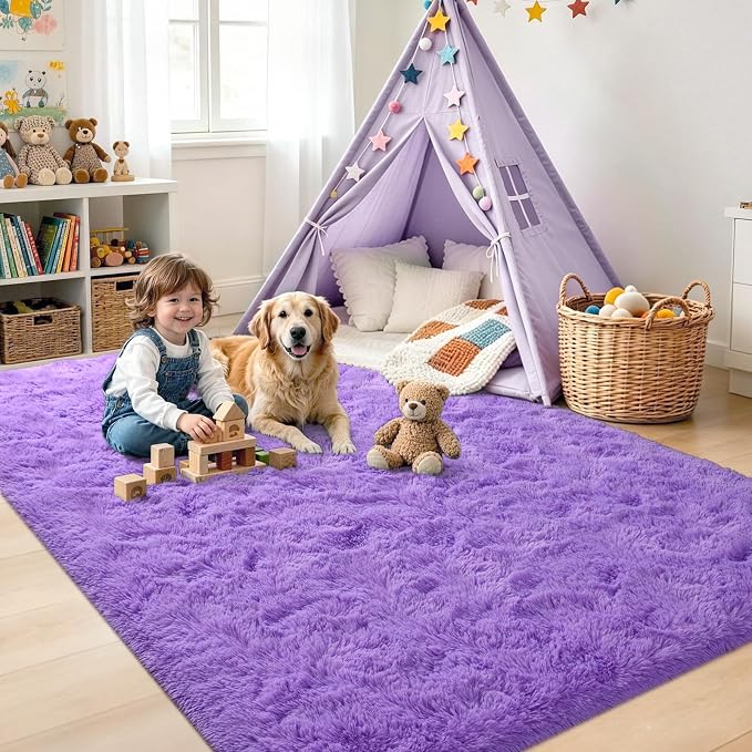 5x7 Purple Fluffy Soft Area Rug Non-Slip - Image 4
