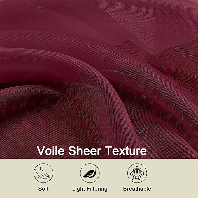 Extra Long Sheer Burgundy Curtains - Image 3
